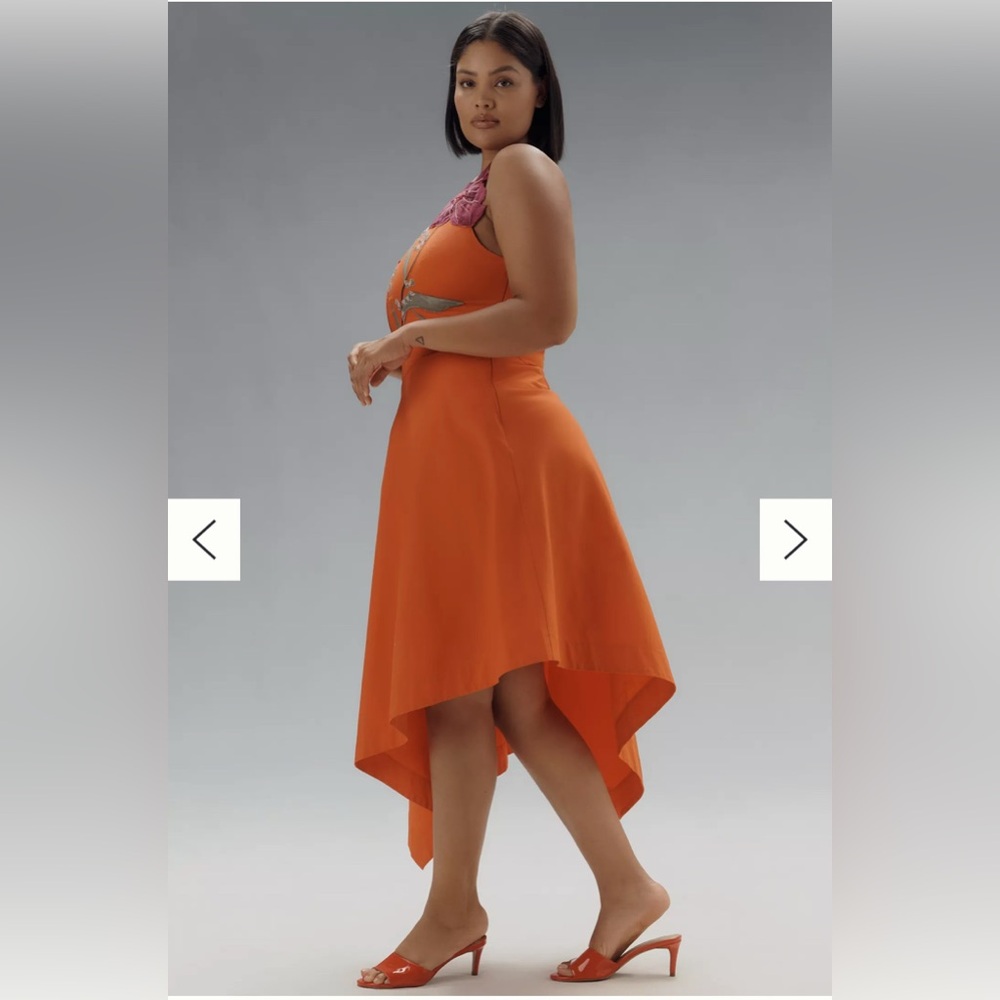 Anthropologie Yukiko Noritake Orange Floral One Shoulder Dress - Picture 8 of 9